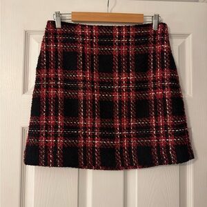 Loft Plaid Red and Black Mini Skirt